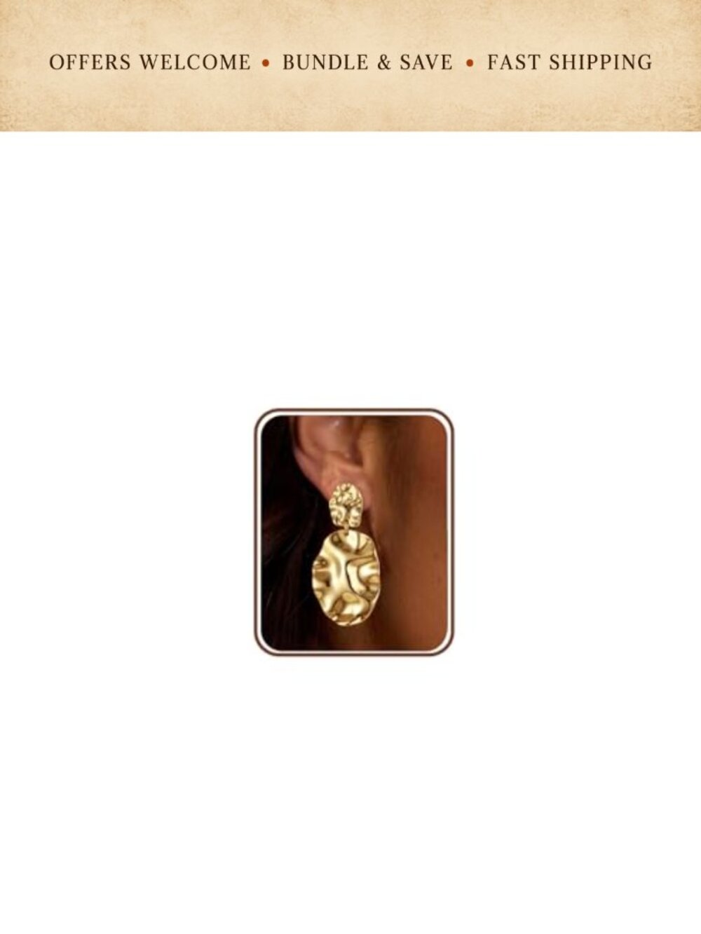 14K Gold Plated Sterling Silver Post Drop Dangle Earrings Hammered Fan Statement